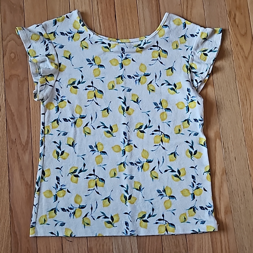 Banana Republic Flutter Cap Sleeved Lemon Print Top Size XS